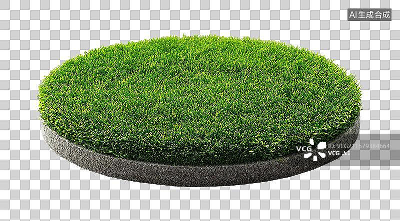 【AI数字艺术】圆形混凝土基座上的绿色草坪平台图片素材