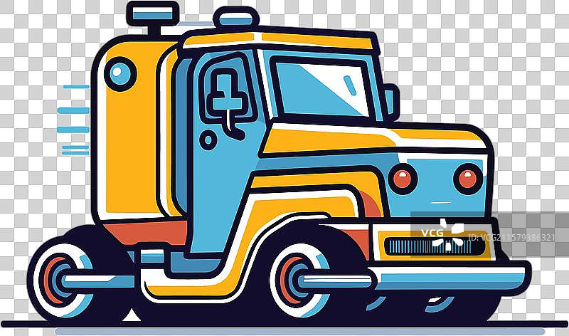 色彩鲜艳的卡通救护车飞驰而过图片素材