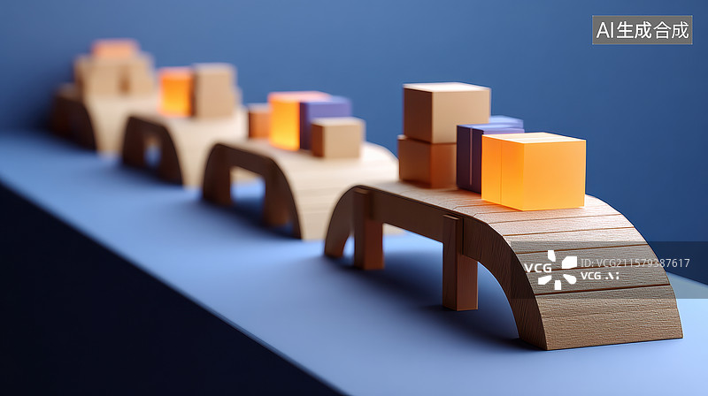 【AI数字艺术】创意积木桥上的彩色方块图片素材
