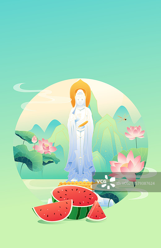 国风节气大暑三亚城市建筑矢量插画图片素材