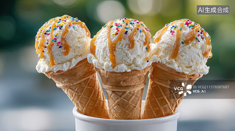 【AI数字艺术】三杯美味的冰淇淋图片素材