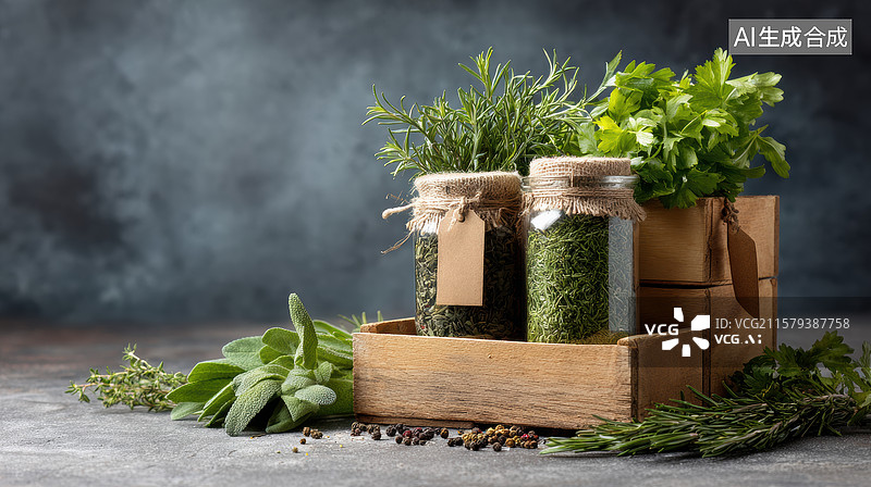 【AI数字艺术】新鲜香草的保存与展示图片素材