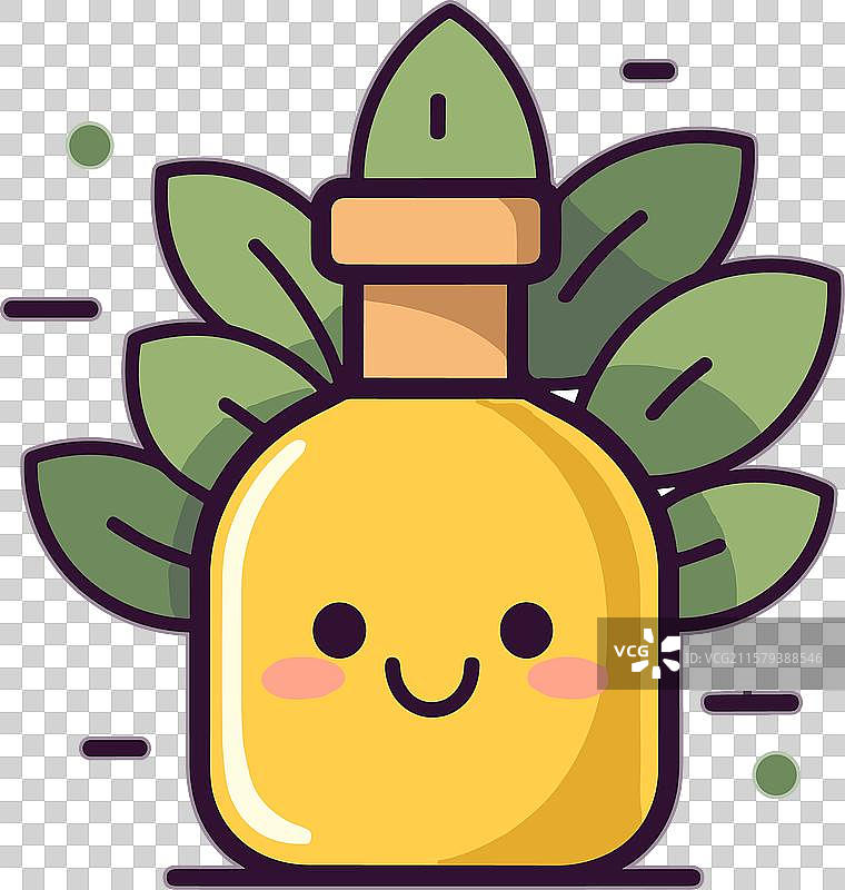 可爱的精油瓶，带有快乐的表情和图片素材