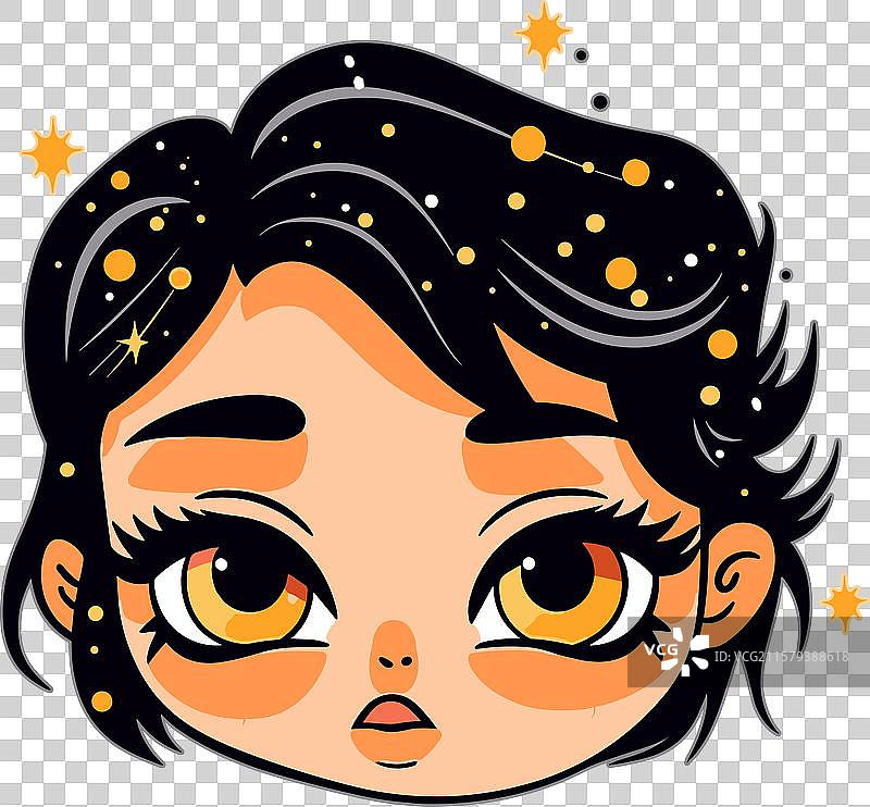 一个拥有闪亮黑发和大琥珀色眼睛的女孩图片素材