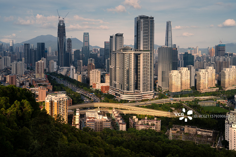 中国广东深圳北环上步立交，罗湖日落都市风光图片素材