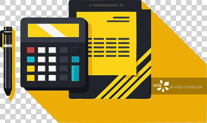 金融工具平铺在鲜艳的黄色背景上图片素材