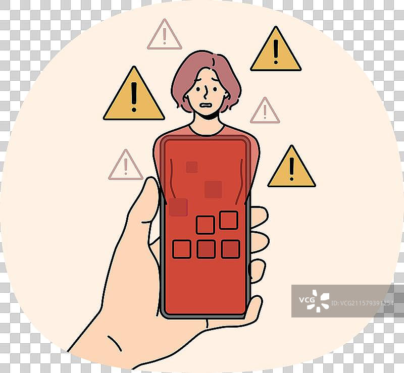 手中拿着感染病毒的红色手机图片素材