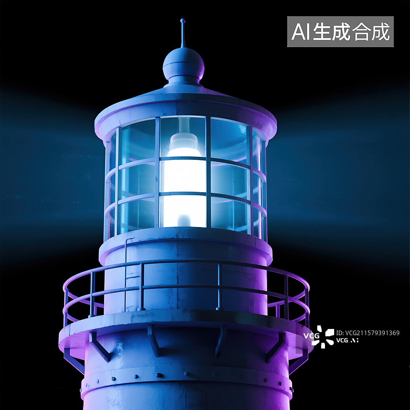 【AI数字艺术】紫焰引航：赛博灯塔的霓虹守望图片素材