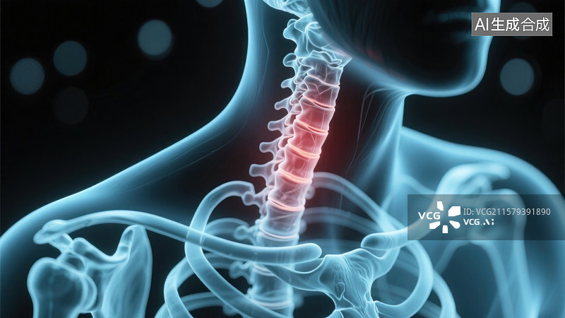 【AI数字艺术】颈椎健康的警示脊椎X光透视之光图片素材