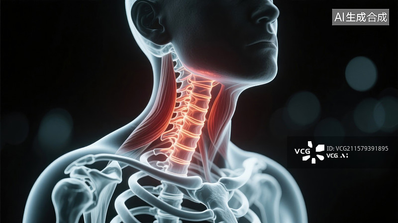 【AI数字艺术】颈椎健康的警示脊椎X光透视之光图片素材