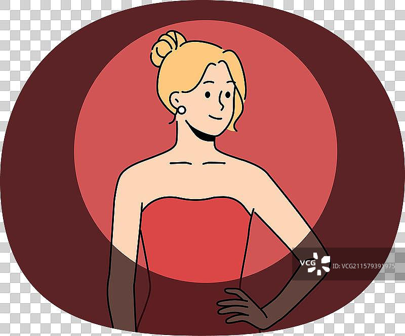 聚光灯下的女电影明星微笑着站着图片素材