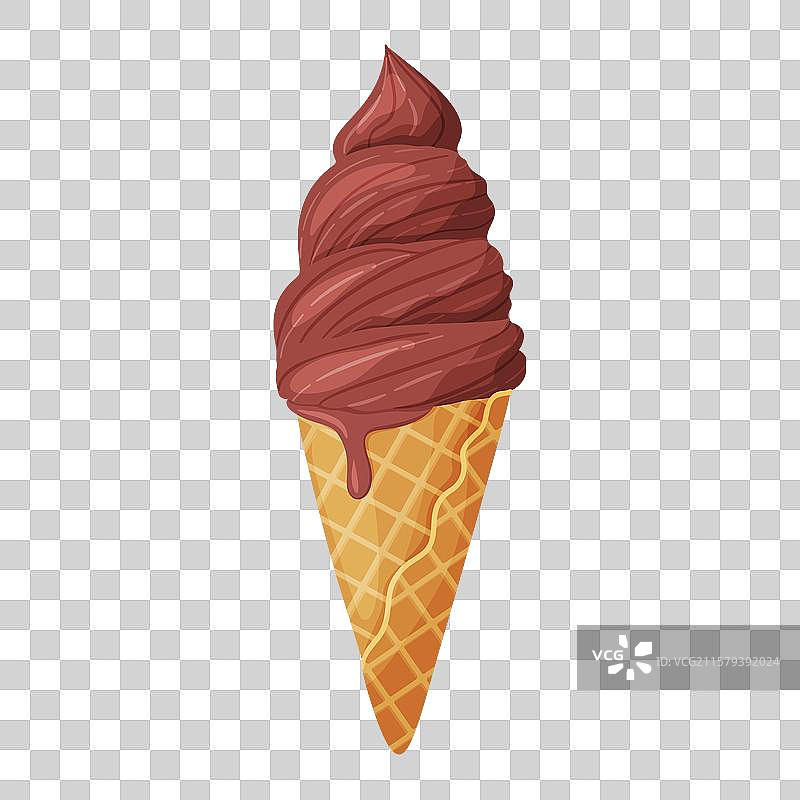 美味的巧克力冰淇淋在华夫筒中图片素材