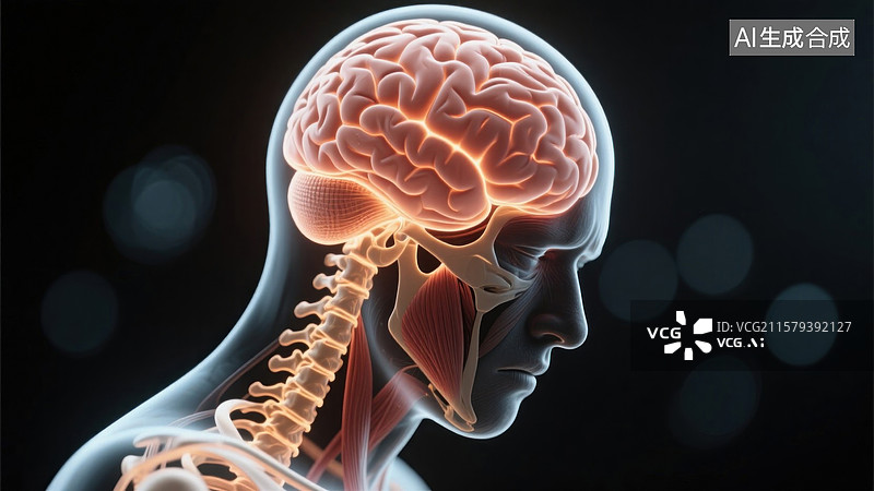 【AI数字艺术】人脑结构透视颅骨X光扫描图片素材