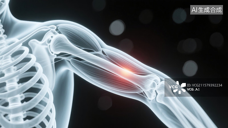 【AI数字艺术】人体手臂肌肉骨骼透视肘关节疼痛病理分析图片素材