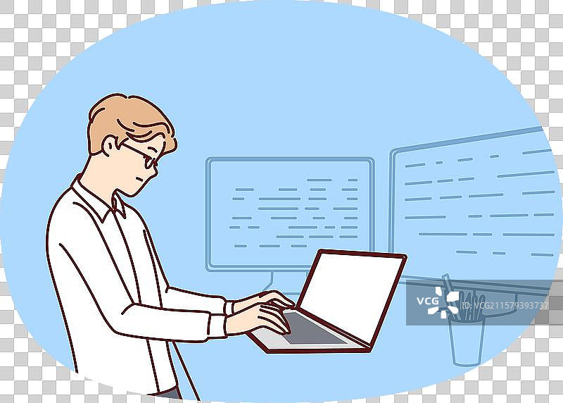 站在桌子旁的男性软件开发人员图片素材