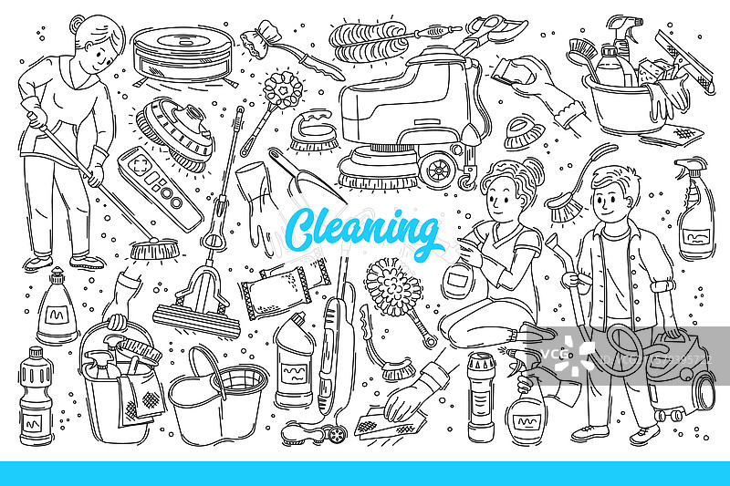 家庭主妇清洁公寓的过程图片素材