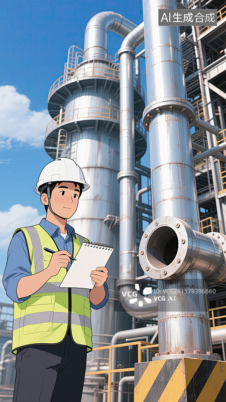 【AI数字艺术】男人，工程师，高炉，记录，安全生产月图片素材
