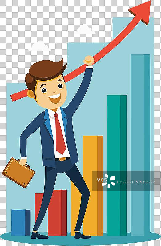 商业增长，男人举起图表箭头图片素材