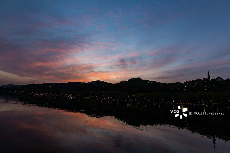 杭州西湖宝石山晚霞图片素材
