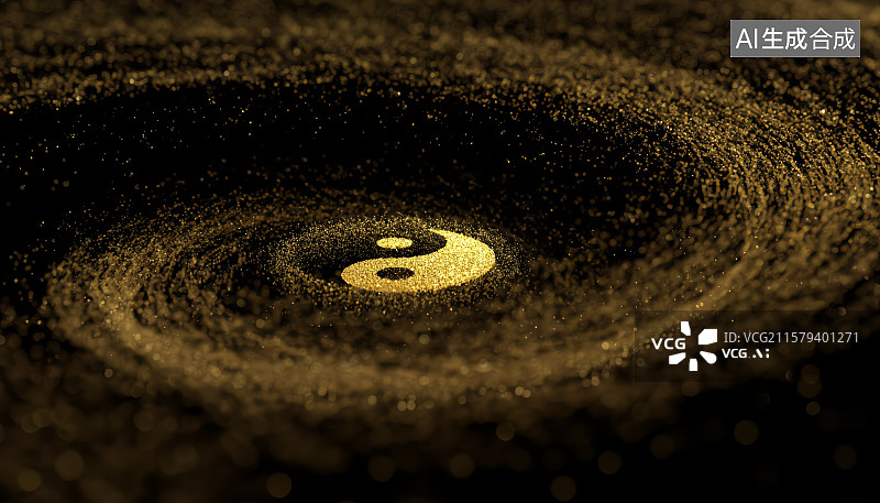 【AI数字艺术】金色粒子太极阴阳八卦图图片素材