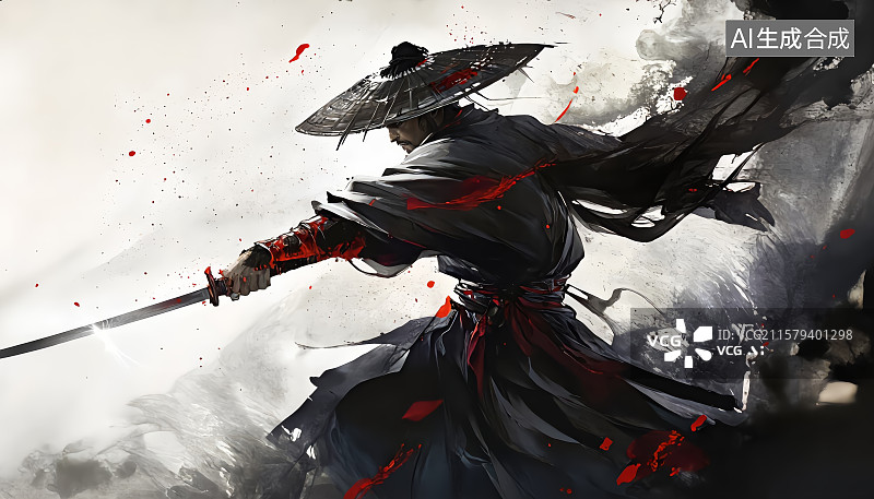【AI数字艺术】水墨风武侠刺客一代宗师图片素材