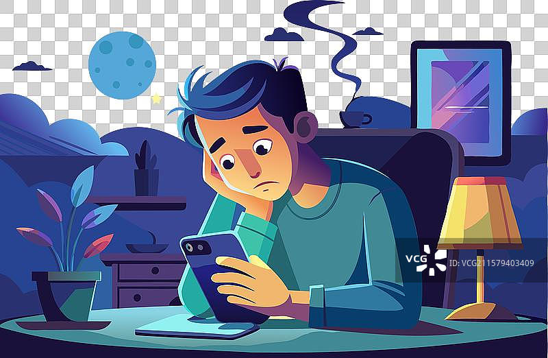 深夜智能手机成瘾艺术图片素材