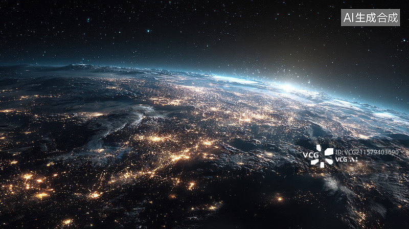 【AI数字艺术】地球夜景：城市灯光与星空图片素材
