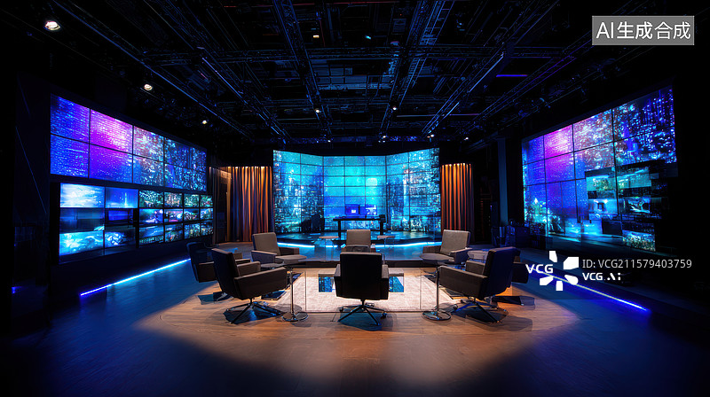 【AI数字艺术】现代化演播室内部场景图片素材