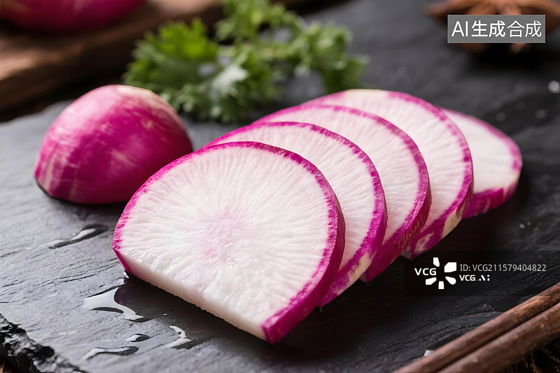 【AI数字艺术】切片的紫心萝卜图片素材