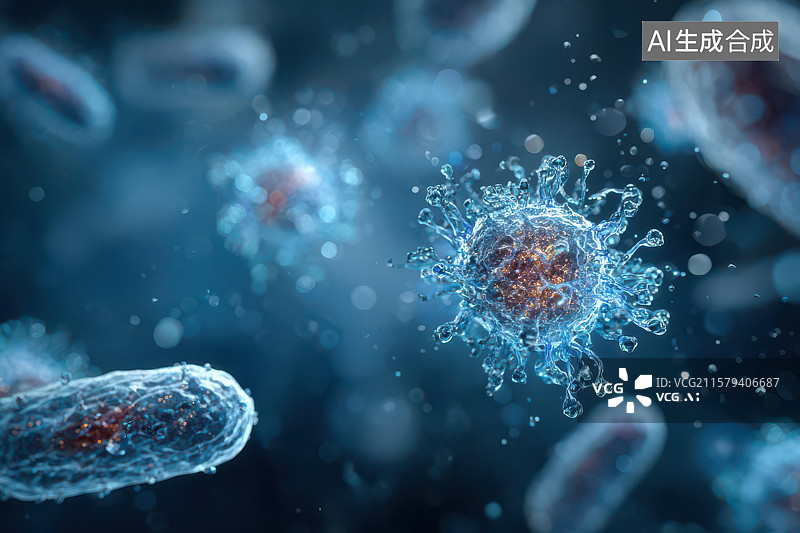 【AI数字艺术】蓝色微观病毒细菌科学图图片素材
