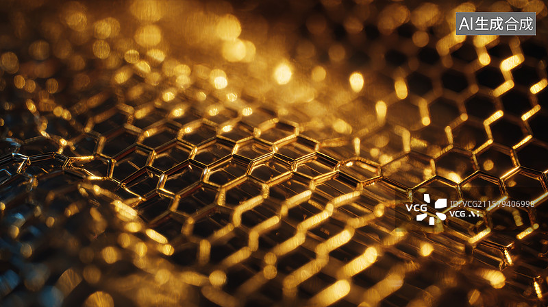 【AI数字艺术】金色蜂窝纹理特写图片素材
