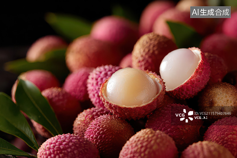 【AI数字艺术】新鲜荔枝水果特写图图片素材