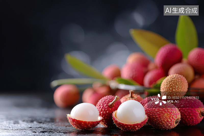 【AI数字艺术】新鲜荔枝水果特写图图片素材