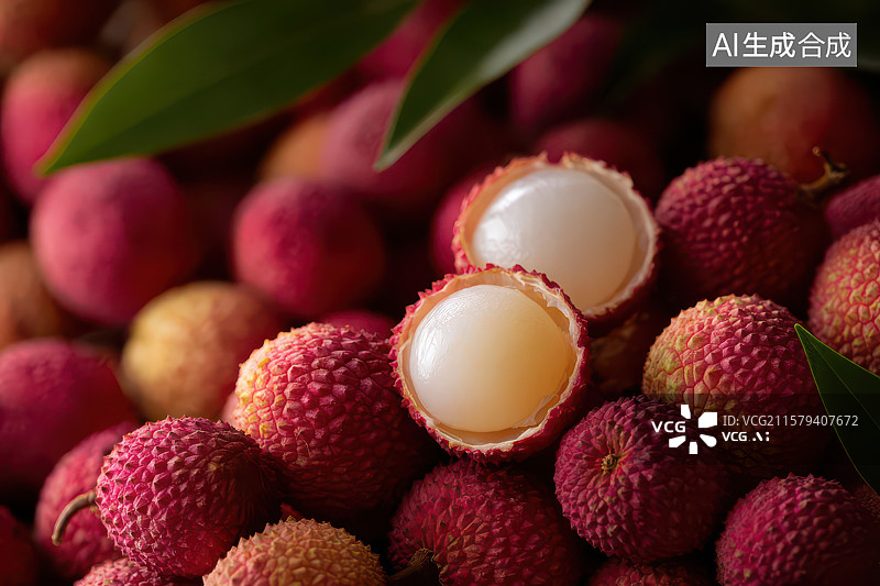 【AI数字艺术】新鲜荔枝水果特写图图片素材