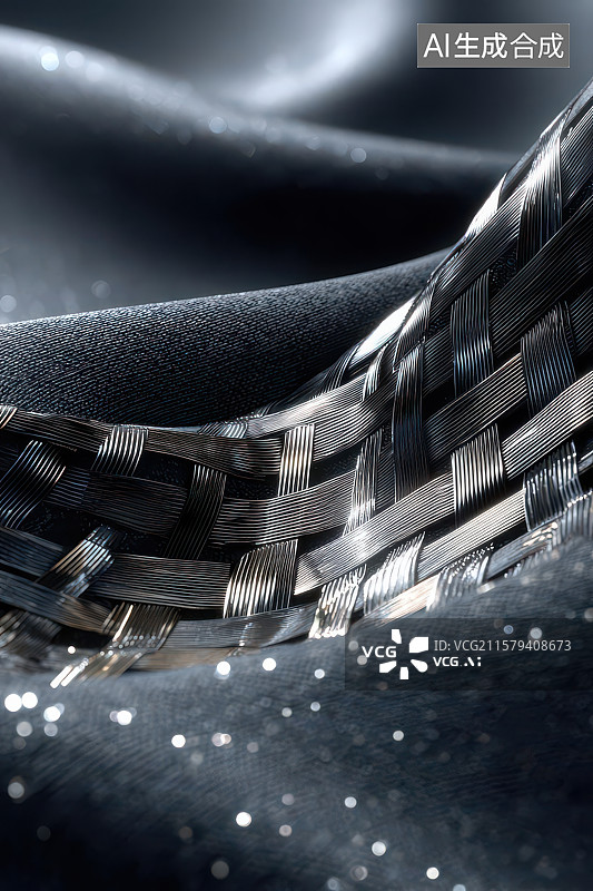 【AI数字艺术】碳纤维金属编织物微光纹理特写图图片素材
