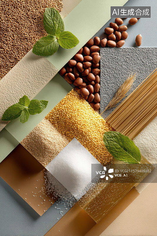 【AI数字艺术】谷物豆类俯视静物组合艺术图图片素材