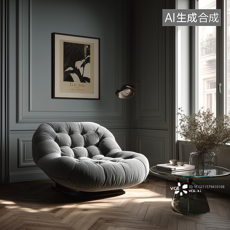 【AI数字艺术】中世纪现代客厅角图片素材