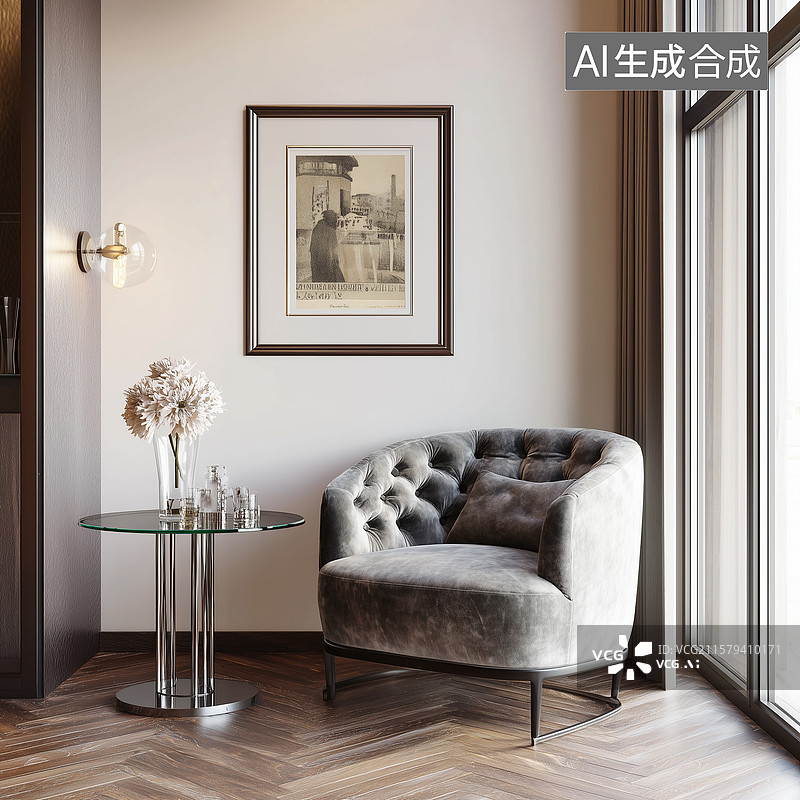 【AI数字艺术】中世纪现代客厅角图片素材