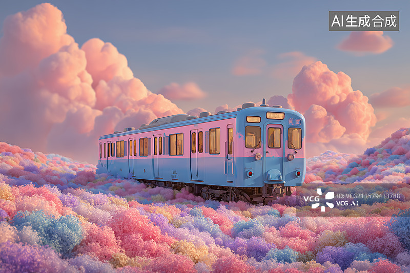 【AI数字艺术】飞书的卡通火车高铁图片素材