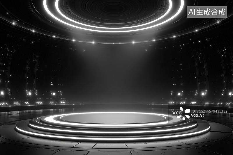 【AI数字艺术】黑色圆形发光展示台图片素材