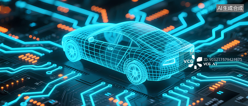 【AI数字艺术】智能汽车与电路板的科技融合图片素材