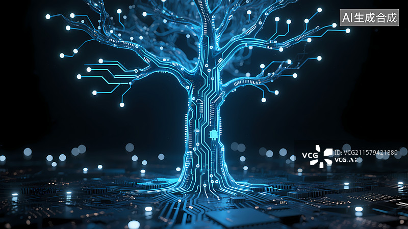 【AI数字艺术】电路树：科技与自然的融合图片素材