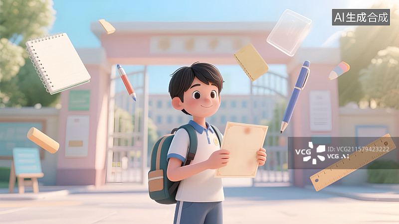 【AI数字艺术】新生开学入学的快乐青少年图片素材