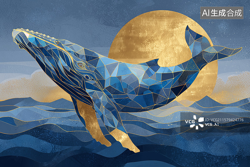 【AI数字艺术】鲸鱼跳出海面插画图片素材