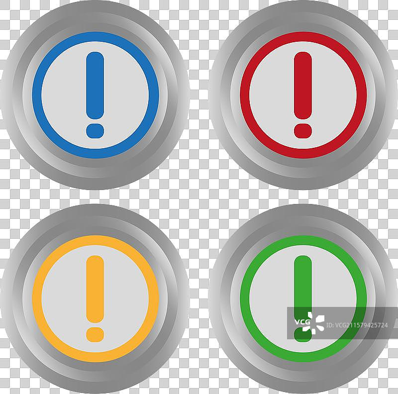 3D风格设计的圆形按钮与感叹号图片素材