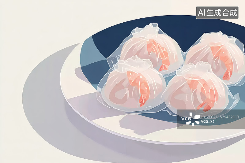 【AI数字艺术】一盘美味的水晶虾饺插画图片素材