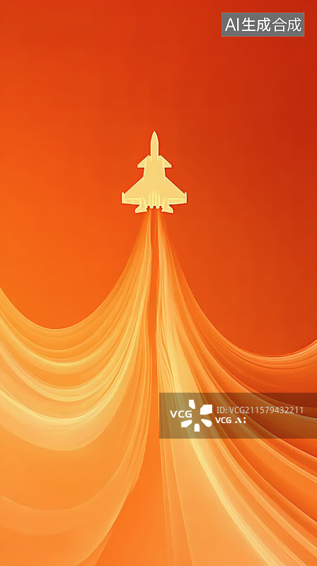 【AI数字艺术】红色背景，战机在空中留下的轨迹，建军节海报图片素材