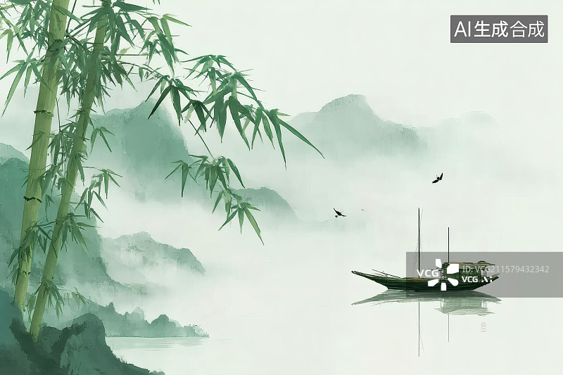 【AI数字艺术】国潮风，绿水秦山就是金山银山，环境保护背景图图片素材