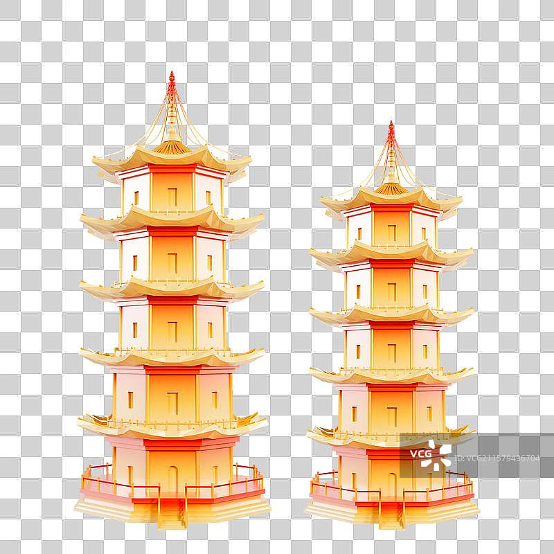 3D渲染的泉州古建筑东西塔元素泉州城市元素图片素材