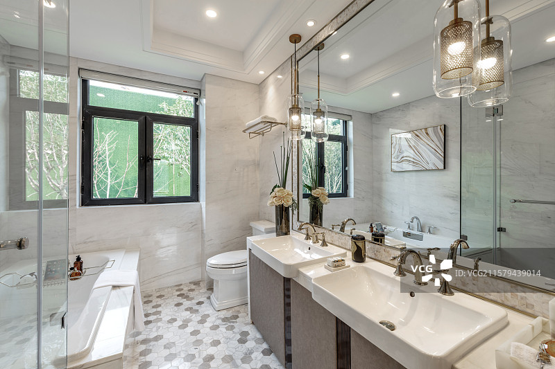 双台盆卫生间与干湿分离设计图片素材